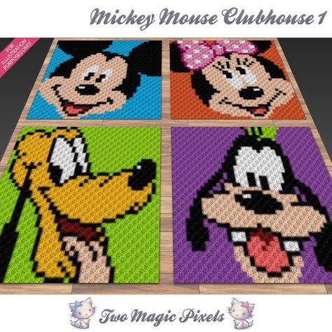 Mickey Mouse Clubhouse Bundle 1; crochet; knitting; c2c, cross stitch; graph; pdf download; no written counts or row-by-row instructions by TwoMagicPixels, $4.99 USD Magic Pixels, Two Magic Pixels, Cross Stitch Graph, Crochet Kids Blanket, Crochet Graphgan, Disney Blanket, C2c Crochet Pattern Free, Corner To Corner Crochet, Crochet Disney