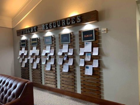 Resource Wall Ideas, Missions Wall Display, Unity Aesthetic, Welcome Center Church Ideas, Parent Resource Wall Church, Church Prayer Wall, Lobby Wall Design, Church Information Wall, Info Wall