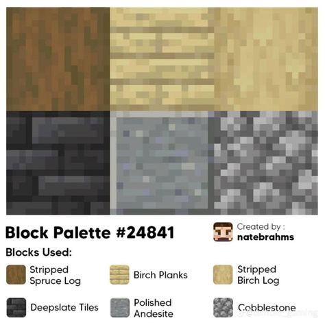 Minecraft Birch Palette, Minecraft Wall Palette, Minecraft Block Palette Diorite, Birch Block Pallet Minecraft, Minecraft Pallete Blocks, Mc Block Palettes, Minecraft Block Pallets, Block Pallet Minecraft, Deepslate Pallete Minecraft