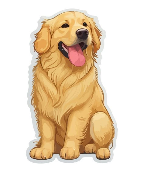 Free sticker Golden Retriever isolated vector illustration Golden Retriever Clipart, Golden Retriever Puppy Drawing, Dog Cartoon Drawing, Cartoon Golden Retriever, Dogs Animated, Golden Retriever Cartoon, Golden Retriever Illustration, Dog Animated, Cute Dog Stickers