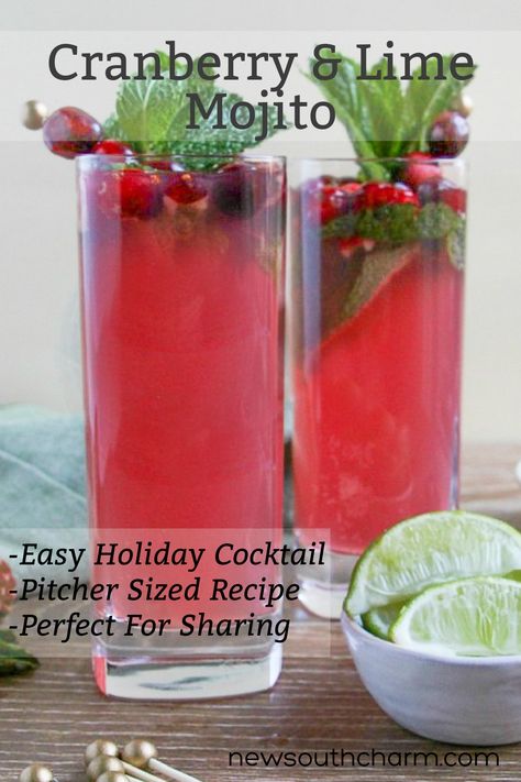 Celebrate the holidays with a pitcher these fun and festive Cranberry Mojitos. These cocktails are little bit sweet and little bit tart but all around delicious. Festive Pitcher Cocktails, Cranberry Pitcher Cocktail, Cranberry Mojito Recipe Pitcher, Drinks By The Pitcher, Pitcher Cocktails Winter, Holiday Pitcher Cocktails, Summer Pitcher Cocktails, Cranberry Mojito, Mojito Recipe Pitcher