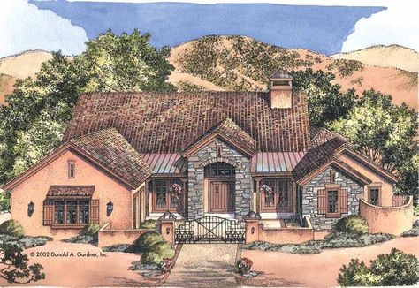 Southwest+House+Plan+with+3061+Square+Feet+and+3+Bedrooms+from+Dream+Home+Source+|+House+Plan+Code+DHSW41901 Mexican Ranch Style Homes, Southwestern House Plans, Southwestern House, Southwest House Plans, Castle Plans, Color House, Mexican Hacienda, Hacienda Style Homes, Arizona House