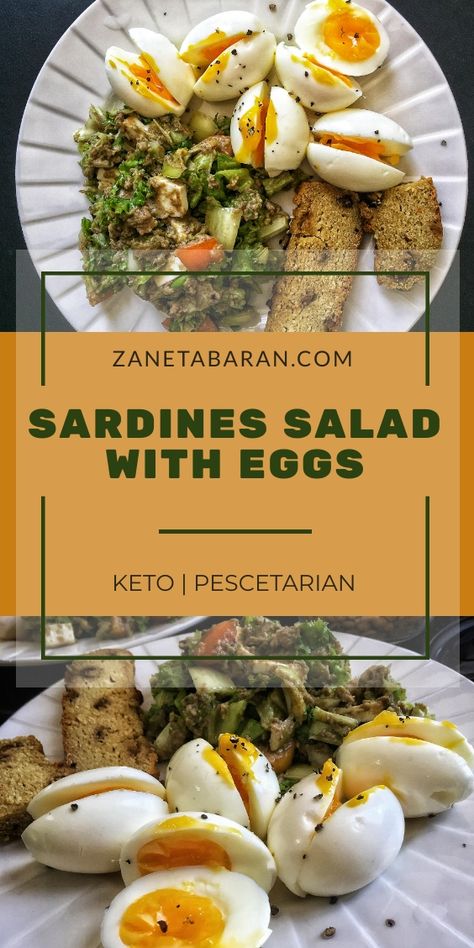 Try #sardines #salad with #boiled #eggs and #homemade #bread for #breakfast. #Keto and #pescatarian #recipe. #Quick and #easy #idea for #lunchbox or #dinner in rush.  https://zanetabaran.com/boiled-eggs-and-sardines-salad-for-keto-pescatarian-breakfast/ Pescatarian Breakfast Ideas, Sardines Salad, Pescatarian Breakfast, Sardine Recipes Canned, Keto Pescatarian, Salad With Eggs, Sardine Salad, Bread For Breakfast, Egg Nutrition