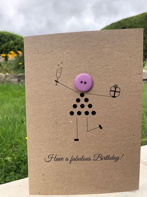 Button Greeting Cards, Diy Button Cards, Button Cards Ideas, Sheep Cards, Craft Instructions For Kids, Simple Cards Handmade, Birthday Card Drawing, Homemade Birthday Cards, Happy Birthday Wishes Cards