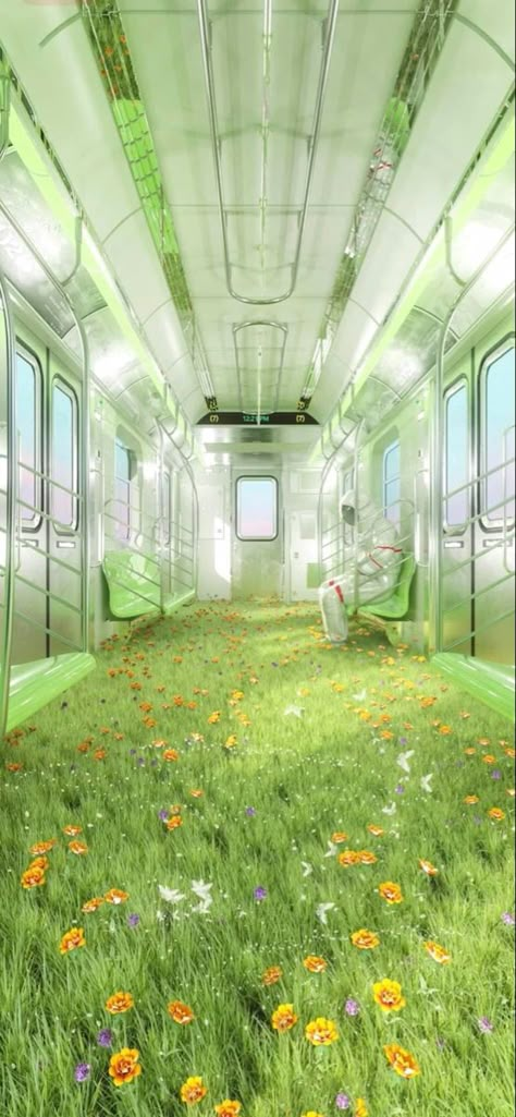 Peaceful Liminal Space, Backrooms Dream Core, Lost Footage Aesthetic, Pretty Liminal Space, Dreamcore Train, Liminal Space Field, Green Asethic Wallpaper, Dreamcore Pretty, Green Liminal Space