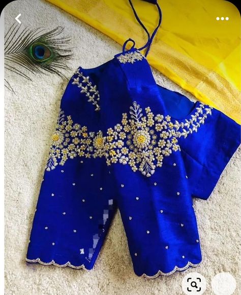 Maggam Work Blue Blouse Designs, Blue Aari Blouse Designs, Seemantham Blouse Designs, Blue Maggam Work Blouse Designs, Blue Blouse Maggam Work, Peacock Design Aari Work Blouse, New Design Blouse, Magam Work Blouses, Peacock Blouse Designs