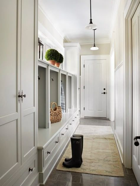 Fabulous galley style mudroom with wall of built-in cupboards and nooks with storage bench. Boot Rooms, Functional Mudroom, Mudroom Entry, Mud Laundry Room, Mudroom Cabinets, Mud Room Entry, Entry Mudroom, Mudroom Laundry Room, Mud Room Storage