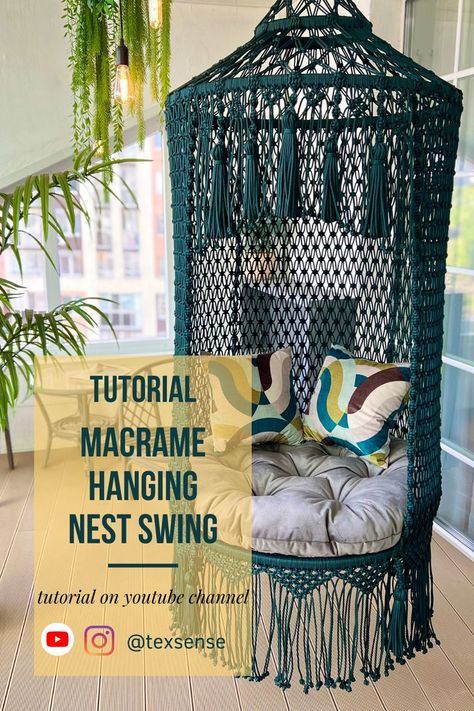 Macrame Hammock Chair Pattern, Cat Hammock Tutorial, Homemade Hammock, Bags Macrame, Diy Hammock Chair, Diy Hanging Chair, Macrame Hammock Chair, Macrame Hanging Chair, Macrame Chairs