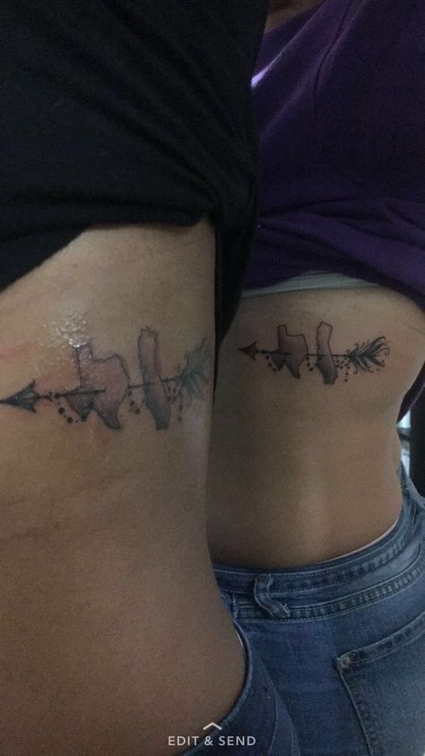 Long distance best friend tattoos. California and Texas. Best Friend Leg Tattoos, Bff Tattoos Long Distance, Long Distance Cousin Tattoos, Small Matching Tattoos For Best Friends Long Distance, Big Best Friend Tattoos, Matching Tattoos Long Distance, Long Distance Sister Tattoos, Distance Best Friend Tattoos, Best Friend Tattoos Long Distance