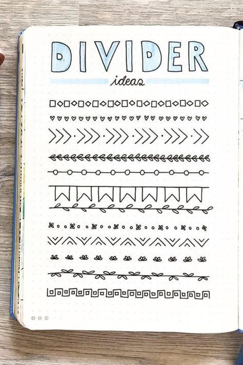 Collection of super cute and easy bullet journal divider ideas #bujodoodle #bulletjournal #bujodivider Notes In Notebook Ideas, Aesthetic Notes Dividers, Note Headings Ideas, Cute Aesthetic Notes Ideas, Ideas For Writing Notes, Bujo Divider Ideas, Cute Notebooks Ideas, Ideas For Notebooks Writing, Paper Notes Ideas Aesthetic