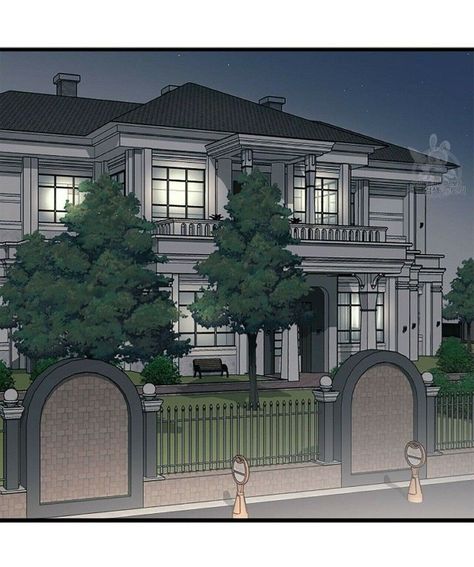 Anime Mansion House, Manhwa Background, Anime Houses, School Uniform Ideas, Anime Home, Anime House, Aesthetic Interior Design, Luxury Houses Mansions, Perspective Drawing Architecture