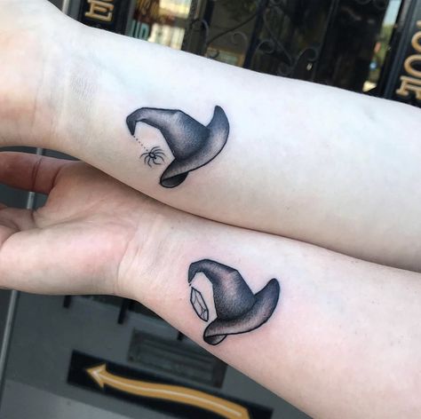 Witch Tattoos, Hat Tattoo, Matching Tats, Bestie Tattoo, Witch Tattoo, Bff Tattoos, Mom Tattoos, Matching Tattoos, Coven