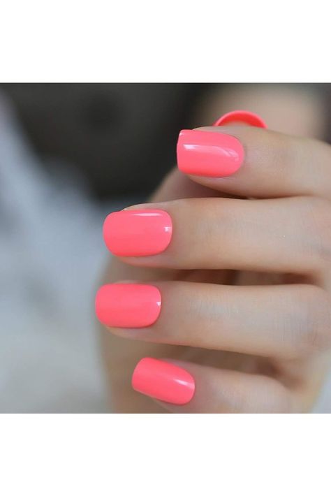 Neon Bright Pink Press on Nails - iBeautying False Nails - UV Gel Finish Finger Daily Wear Nail - Short Squoval Reusable Fake Nails - 24 Nail Kit with Jelly Glue Pad Nails Uv Gel, Short Squoval, Pink Press On Nails, V Black, Nail Shimmer, Black French, Golden Glitter, Womens Nails, Nail Kit