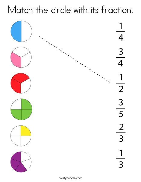 Match the circle with its fraction Coloring Page - Twisty Noodle Beginning Fractions, Fraction Coloring Worksheets, Fractions For Kindergarten, Fractions Worksheets Grade 3, Math Fractions Worksheets, Number Tricks, Fun Math Worksheets, Math Addition Worksheets, First Grade Math Worksheets