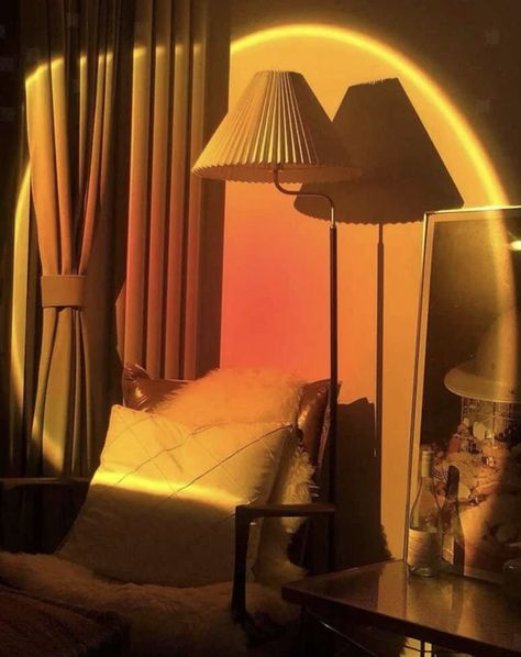 aesthetic sunset lamp room decor teenage room warm yellow pink lights Sun Light Lamp, Nook Chair, Reading Nook Chair, Rainbow Night Light, Bedroom Lighting Ideas, New Room Decor, Led Lighting Bedroom, Sunset Lamp, Eid Al-adha