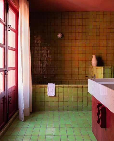 Instagram Green Flooring, Red Rooms, January 26, Dream Bathroom, Pretty House, Dream House Decor, House Inspo, Bathroom Inspiration, Interior Design Inspiration