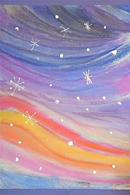 snowy landscape, warm/cool colors, line, aurora borealis....could use chalk pastels and blend with cotton balls Winter Art Ideas, Winter Landscape Art, Winter Art Lesson, Winter Art Projects, 4th Grade Art, Chalk Pastel, Pastel Artwork, Pastel Sec, Winter Landscapes