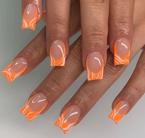 #orange #nails #nailart #nailpolish #naildesign #acrylicnails #longnails #nailideas #nailartdesigns #orangenailpolish #orangenails #baddienails Nail Asthetic, Orange French Tip, Nail Vibes, Orange Acrylic Nails, Acrylic Toe Nails, Drip Nails, French Tip Acrylic Nails, Work Nails, Classy Acrylic Nails