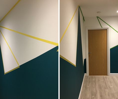 Creating A Gold & Teal Geometric Paint Effect In A Hallway — MELANIE LISSACK INTERIORS Teal Paint Colors, Pastel Paint Colors, Hall Colour, Hallway Paint, Crown Paints, Pink Paint Colors, Hallway Walls, Teal Paint, Perfect Paint Color