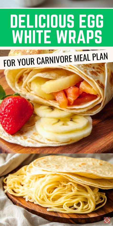 Light, soft, and full of protein, these egg white wraps or noodles are a creative addition to any carnivore diet! They’re versatile enough for tacos, pasta, or even snacks, and they’re quick to prepare with just a few simple ingredients. Save this recipe and enjoy a delicious low-carb option! Diy Egg White Wraps, Carnivore Egg White Bread, Protein Sparing Recipes, Carnivore Egg White Recipes, Carnivore Wraps, Carnivore Egg Recipes, Egg White Wrap Recipes, Egg White Noodles, Carnivore Meal Plan