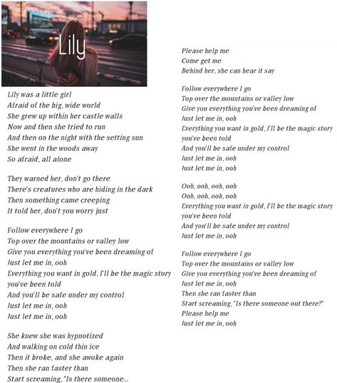 Lily Lyrics Alan Walker, Lily Alan Walker Lyrics, Lily Song Lyrics, Lily Lyrics, Songs Drawing, Free Song Lyrics, Pop Music Lyrics, Songs That Describe Me, Christmas Lyrics