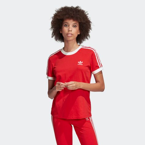 Model Call, Adidas Originals Women, Sport Style, Champion Reverse Weave, Women Lifestyle, Red Adidas, Crew Sweatshirts, Sporty Style, Striped Tee