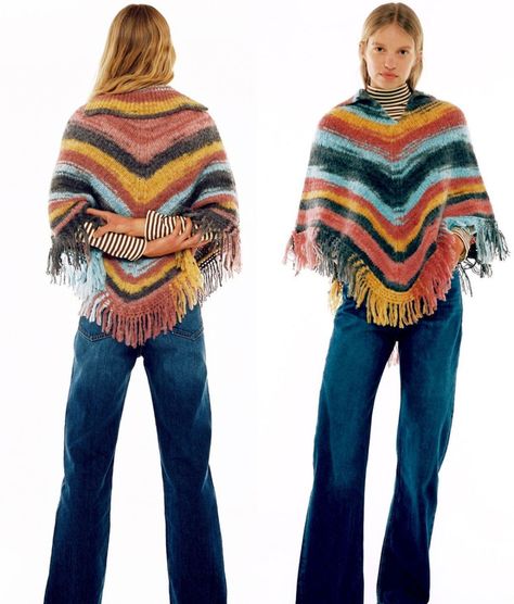 Poncho Knitting Patterns, Daily Fashion Inspiration, Autumn Fits, Euro Style, Eclectic Fashion, Knitted Poncho, Fantasy Fashion, Denim Trousers, Get Dressed