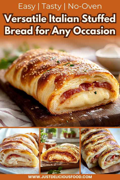 Elevate your dining experience with versatile Italian stuffed bread, also known as Stromboli. This recipe allows you to fill the dough with your choice of ingredients, whether you prefer classic pepperoni, fresh vegetables, or a blend of cheeses. The crispy exterior and gooey inside make it a crowd-pleaser for any gathering. Ideal for meal prep or as a hearty dinner option, this Stromboli is sure to become a favorite in your household. Serve it warm with marinara sauce for an unforgettable fl... Oven, Bread