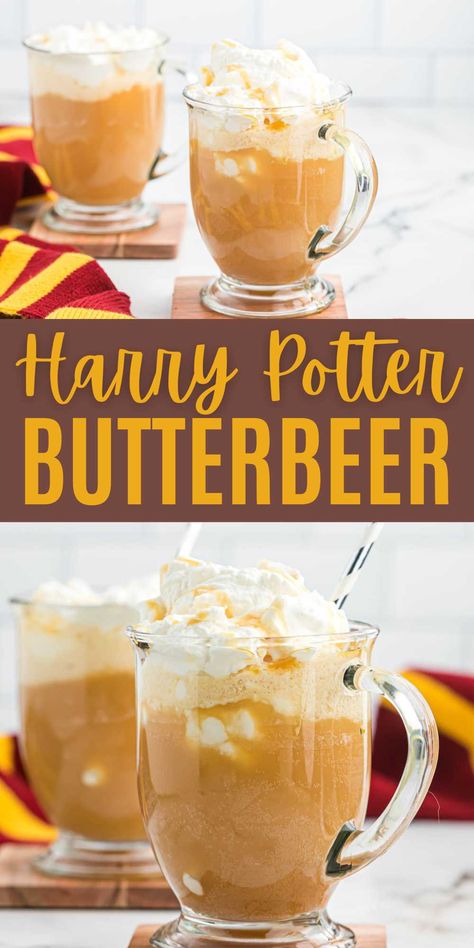 Harry Potter Butterbeer Recipe, Hot Butterbeer Recipe, Frozen Butterbeer Recipe, Butter Beer Recipe Harry Potter, Homemade Butterbeer, Frozen Butterbeer, Hot Butterbeer, Harry Potter Butterbeer, Harry Potter Desserts