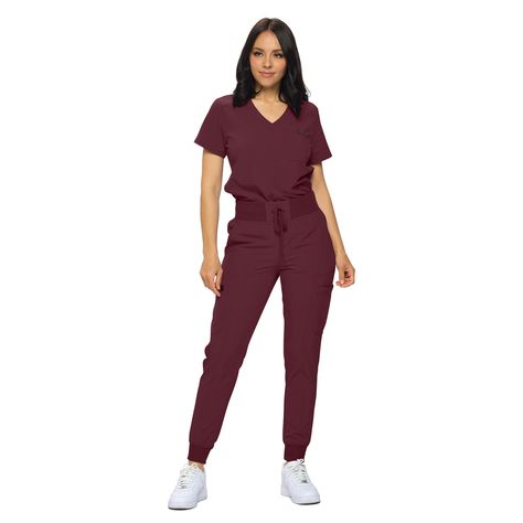 PRICES MAY VARY. PETITE AND REGULAR SIZING- Fit is important, go with Monarch scrub sets for the size that fits YOU. Refer to our size chart for the perfect fit scrubs! PREMIUM STRETCH- Our Poly/Spandex blend scrub set is crafted from a high-quality blend of stretch fabric, ensuring durability, flexibility, and all-day comfort. TUCK-IN SCRUB TOP- Keep it simple and clean with this one pocket tuckable top for a modern, professional look. MODERN RELAXED FIT JOGGER PANTS- Featuring a soft-ribbed wa Jogger Scrubs, Fit Scrubs, Navy Blue Scrubs, Pink Scrubs, Nursing Fashion, Scrubs Uniform, Safety Clothing, Fitted Joggers, Womens Scrubs