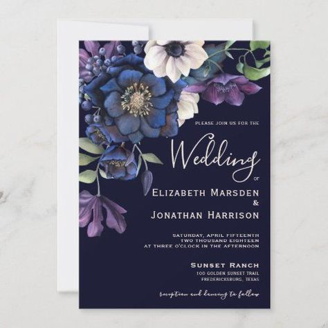 Dark Wedding Invitations, Moody Purple, Finally Getting Married, Blue Purple Wedding, Purple Wedding Theme, Navy Wedding Invitations, Purple Wedding Invitations, Dark Wedding, Wedding Invitations Romantic