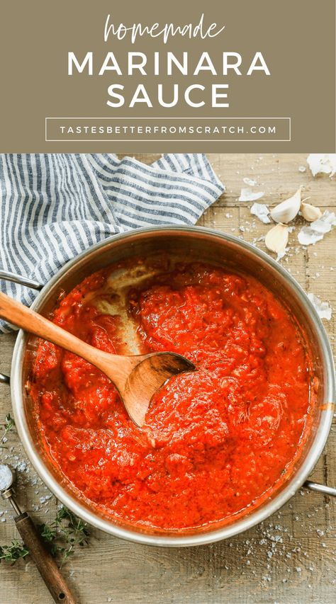 Make the best marinara sauce from scratch with this quick and easy recipe. Perfect for spaghetti, chicken parmesan, or any pasta dish, this sauce can be made with fresh or canned tomatoes. Save this recipe to elevate your favorite pasta dishes with a rich and flavorful homemade sauce. Homemade Marinara Sauce With Fresh Tomatoes, Marinara Sauce Homemade Fresh Tomatoes, Marinara Sauce Canned Tomatoes, Quick Spaghetti Sauce, The Best Marinara Sauce, Easy Homemade Marinara Sauce, Classic Marinara Sauce, Italian Marinara Sauce, Marinara Sauce From Scratch