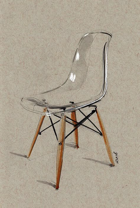 Chair Sketch, Eames Side Chair, Eiffel Chair, Chair Drawing, Furniture Sketch, Furniture Design Sketches, Interior Design Sketches, Diy Ikea Hacks, Interior Sketch