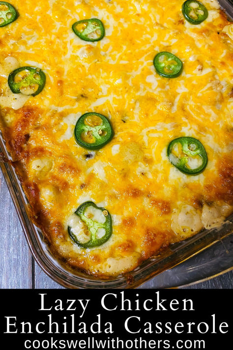 casserole topped with cheese and jalapenos Lazy Chicken Enchilada Casserole, Easy Enchiladas Chicken Casseroles, 4 Ingredient Chicken Enchiladas, Easy Healthy Enchilada Casserole, 4 Ingredient Enchilada Casserole, 4 Ingredient Chicken Enchilada Casserole, Oven Baked Chicken Enchiladas, Simple Enchilada Casserole, Easy Chicken Enchilada Casserole Recipes