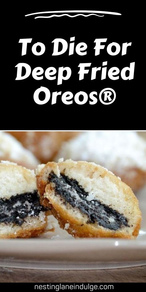 Bring the fair to your kitchen with this delightful Deep Fried Oreos recipe from Nesting Lane Indulge! This quick and easy dessert can be whipped up in just 30 minutes, using simple ingredients like Oreos, pancake mix, and powdered sugar. Perfect for a sweet snack or a unique party treat, these fried Oreos are will be a hit with guests and family alike. Dive into this American classic with a crispy, golden crunch with every bite! Discover the full recipe & indulge in a taste of nostalgia. Fried Desserts Easy, Deep Fried Oreos Recipe, Deep Fried Snacks, Fried Oreos Recipe, Fried Oreo, Deep Fried Oreos, Oreo Thins, Fried Dessert, Fried Oreos