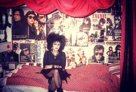 80’s Teen Goth bedroom Punk Rock Bedroom, Punk Bedroom, Rock Bedroom, Goth Moth, Gothic Inspiration, Traditional Goth, Gothic Stuff, 80s Rocker, Rocker Hair