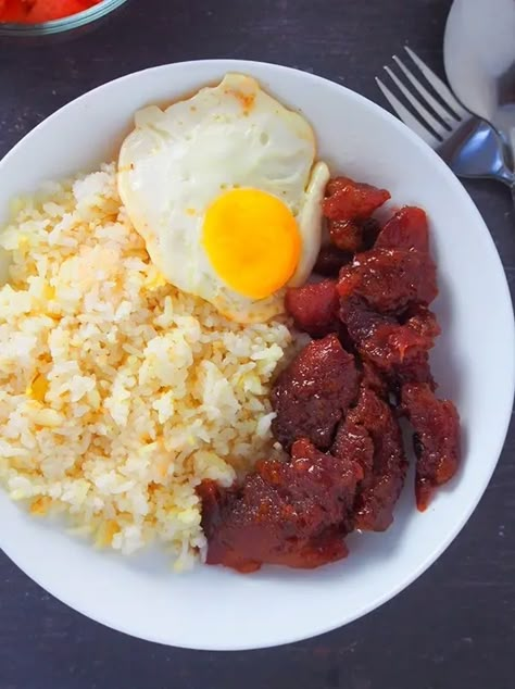 (48) Picky Eater Recipes (Or Kids Meals) All Around The World Tocino Recipe Pork, Breakfast With Rice And Egg, Filipino Rice Bowl Ideas, Filipino Recipes Breakfast, Pork Tocino Recipe Filipino, Longanisa Recipe Filipino, Tocino Recipe Filipino, Filipino Cuisine Dishes, Pork Breakfast Recipes