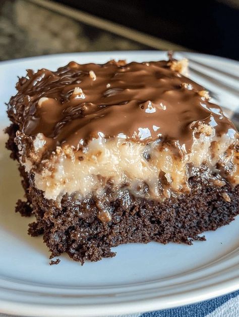 German Chocolate Cake Mix, Chocolate Poke Cake, Recipe Builder, Poke Cake Recipes, Pizza Bites, German Chocolate Cake, Warm Cake, German Chocolate, Poke Cake