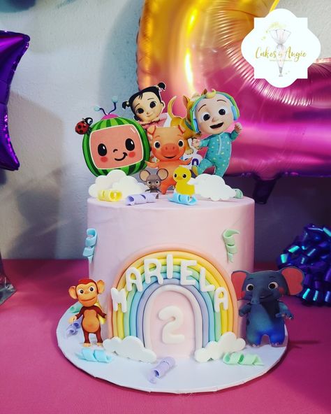 Pink Cocomelon Cake, Cocomelon Cake Ideas For Girl, Coco Melon Birthday Party Girl, Cocomelon Birthday Cake Girl, Coco Melon Cake Ideas, 1st Birthday Decorations Boy, Boy 2nd Birthday, Cocomelon Cake, Baby Boy Cake Topper