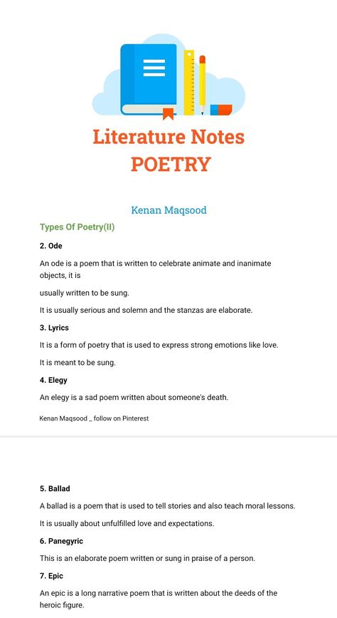 Poetry Guide, Poetry Types, Ma English Literature, Poetry Vocabulary, Types Of Poetry, Literature Notes, English Student, English Literature Notes, Types Of Poems