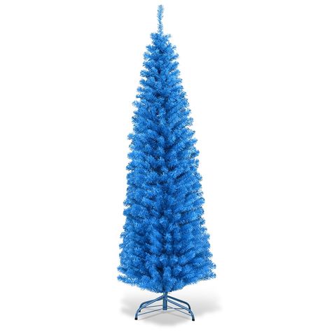 Arrives by Tue, Dec 26 Buy Costway 6FT Unlit Pencil Slim Tree Artificial Christmas Tree Metal/Blue at Walmart.com Slim Tree, Slim Christmas Tree, Tree Artificial, Pencil Trees, Christmas Clothing, Iron Stand, Pencil Christmas Tree, Unique Christmas Trees, Halloween Scene