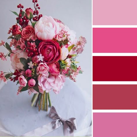 Red And Pink Wedding Palette, Shades Of Rose Wedding, Pink Colour Scheme Wedding, Shades Of Pink Wedding Colour Palettes, Fushia Wedding Color Schemes, Dark Pink Wedding Theme, Pink Shades Wedding, Valentine’s Day Wedding, Raspberry Wedding Color