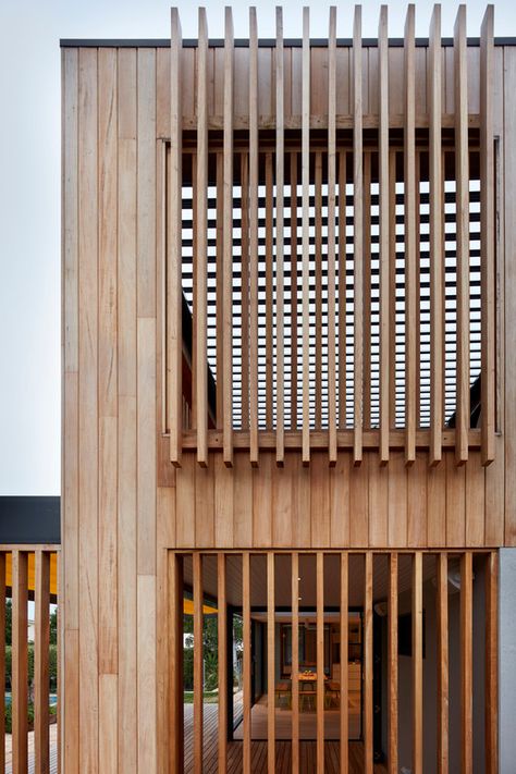 House 108 / Grieve Gillett Andersen | ArchDaily Wood Cladding Exterior, Blinds Inspiration, Wood Facade, Timber Screens, External Cladding, Wooden Facade, Timber Architecture, House Cladding, Facade Material