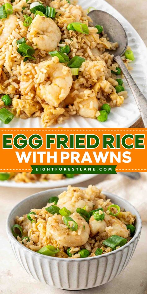 This simple egg fried rice with prawns is perfect served on its own as a main or as a side for a delicious homemade takeaway night! Made in under 20 minutes this fried rice will become a go to recipe for busy weeknights when you want something easy, healthy and delicious! Easy Veggie Sides, Prawn Fried Rice, Egg Fried Rice, Prawn Recipes, Healthy Eggs, Potato Recipes Side Dishes, Easy Veggie, Easy Chinese Recipes, Easy Chinese