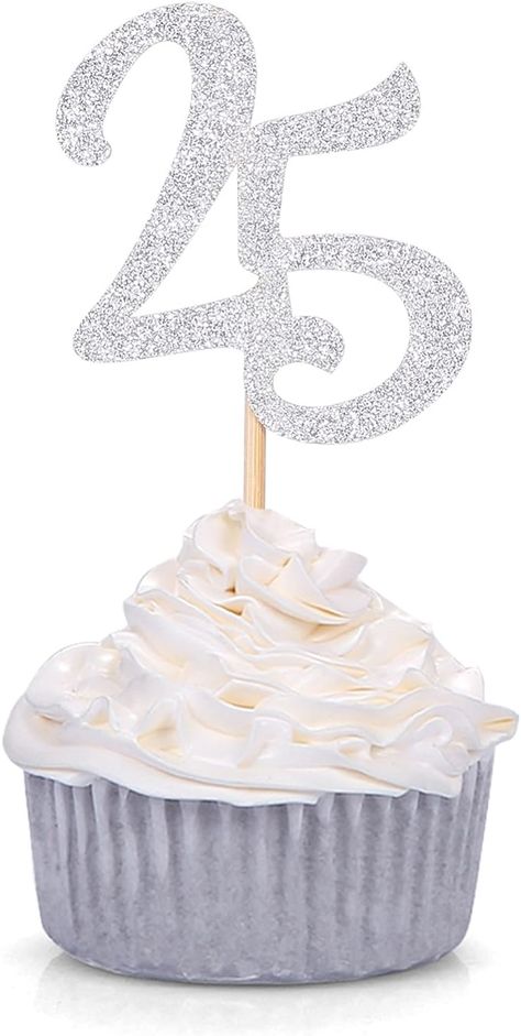 Amazon.com: Giuffi 24 CT Silver Number 25 Cupcake Toppers 25th Birthday Anniversary Celebrating Party Decors : Grocery & Gourmet Food 25th Anniversary Centerpiece Ideas, 25 Anniversary Party Decorations, 25 Wedding Anniversary, 25 Years Anniversary, 25th Anniversary Party Decorations, Silver Anniversary Party, 25th Anniversary Party, 25 Year Anniversary, Anniversary Party Decorations