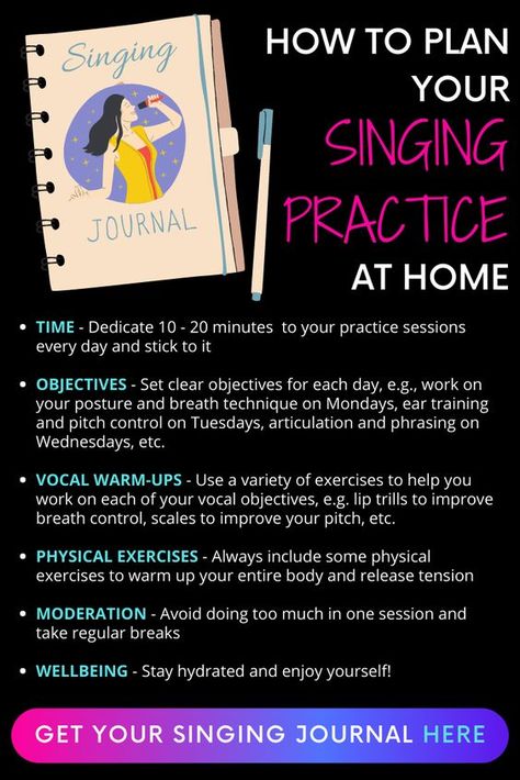 Singing Journal - Weekly Singing Practice Planner To Help You Plan Your Practice At Home|#learnhowtosing, #howtolearnsingingathome,#howtostartlearningsinging, #singforbeginnerstips, #learningvocals How To Practice Your Singing Voice, Singing Practice Routine, How To Learn Singing At Home, Singing Tips Beginner, Vocal Workout, How To Practice Singing, Vocal Exercises Singing, Singing Practice, Vocal Tips