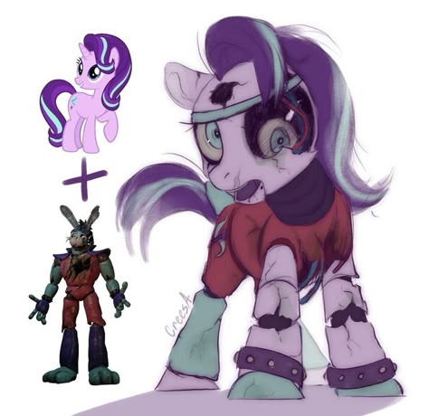 Mlp Crossover, Mlp Creepy, Mlp Fnaf, Bonnie Fnaf, Starlight Glimmer, Pony Unicorn, Purple Coat, Mlp Fan Art, My Little Pony Comic