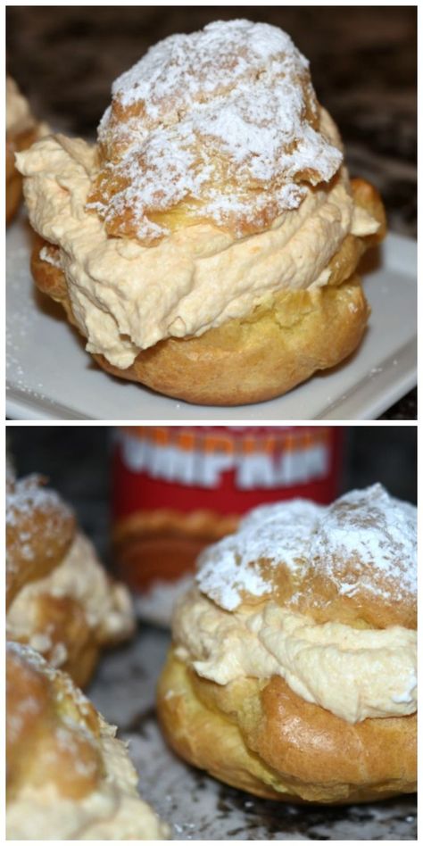 Pumpkin Cream Puffs Pumpkin Cream Puffs Filling, Pumpkin Cream Puff Filling, Pumpkin Spice Cream Puffs, Pumpkin Pie Cream Puffs, Cranberry Cream Puffs, Pumpkin Cream Puffs Recipe, Pumpkin Pastry Cream, Pumpkin Cream Puffs, Cream Puffs Recipe