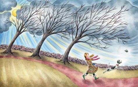 windy march | MarchJennifer Thermes_WindyDay Seasons In The Sun, Blowin' In The Wind, Wild Weather, Weather Seasons, I Love Winter, Windy Day, Illustrated Map, Big Flowers, Pictures To Draw