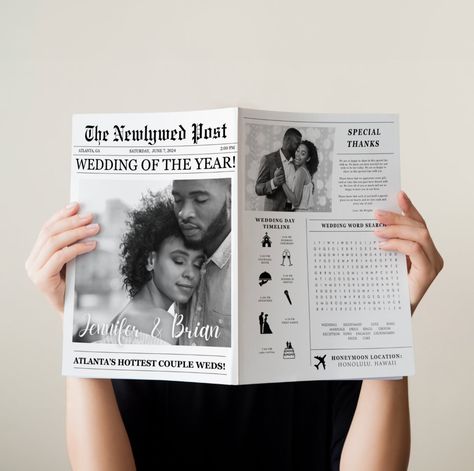 Printable Newspaper, Wedding Newspaper Template, Newspaper Wedding, Newspaper Wedding Programs, Newspaper Program, Modern Wedding Ceremony, Wedding Newspaper, 1 Year Anniversary Gifts, Newspaper Template